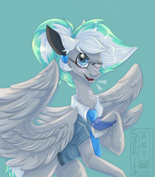 Size: 3580x4096 | Tagged: artist needed, safe, oc, oc only, oc:shirley flow, pegasus, pony, g5, female, g5 oc, glasses, heart, heart eyes, jewelry, mare, multicolored hair, multicolored mane, necktie, oda 1997, oda 997, pegasus oc, solo, wingding eyes