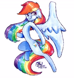 Size: 3898x4096 | Tagged: safe, artist:mannybcadavera, rainbow dash, pegasus, pony, g4, female, mare, one eye closed, simple background, solo, traditional art, white background