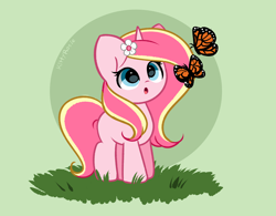 Size: 4576x3576 | Tagged: safe, artist:kittyrosie, oc, oc only, oc:rosa flame, butterfly, pony, unicorn, :o, absurd resolution, flower, flower in hair, horn, open mouth, solo, unicorn oc