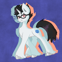 Size: 1080x1080 | Tagged: safe, artist:flower-black, oc, oc:chamán roxas, pony, unicorn, angry, blue background, glasses, male, simple background, solo