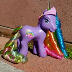 Size: 1063x1063 | Tagged: safe, rainbowberry, earth pony, pony, g3, beautiful, curly mane, jewelry, long mane, multicolored hair, photography, princess, rainbow hair, ringlets, solo, super long hair, super long hair ponies, tiara, toy