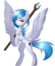 Size: 3200x3800 | Tagged: safe, artist:takan0, oc, oc:starburn, pegasus, pony, bipedal, high res, hoof hold, jewelry, necklace, rearing, simple background, slender, staff, thin, transparent background