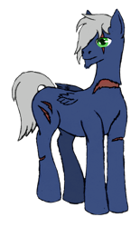 Size: 1911x3091 | Tagged: safe, artist:exhumed legume, oc, oc only, pegasus, pony, amputee, digitally colored, eye scar, facial scar, hair over one eye, male, missing wing, mixed media, pencil drawing, ponybooru collab 2022, scar, simple background, solo, stallion, traditional art, transparent background