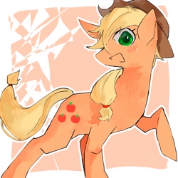 Size: 1280x1280 | Tagged: safe, artist:merukuinu_4344, applejack, earth pony, pony, g4, female, raised hoof, solo