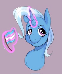 Size: 1721x2048 | Tagged: safe, trixie, pony, unicorn, g4, bust, female, glowing, glowing horn, horn, magic, pride, pride flag, simple background, solo, telekinesis, transgender pride flag