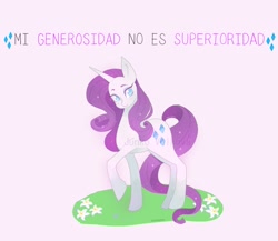 Size: 2048x1781 | Tagged: safe, artist:sadgirl_jvnko, rarity, pony, unicorn, g4, female, mare, purple background, simple background, solo, spanish, text, translated in the comments