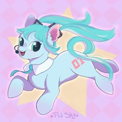 Size: 2048x2048 | Tagged: safe, artist:sky_poli, earth pony, pony, female, hatsune miku, high res, mare, microphone, ponified, solo, vocaloid