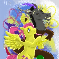 Size: 1080x1080 | Tagged: safe, artist:gum_thunder, discord, fluttershy, draconequus, pegasus, pony, g4, female, mare