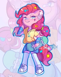 Size: 1056x1322 | Tagged: safe, artist:ywn10804439, pinkie pie, earth pony, anthro, unguligrade anthro, g4, female, skateboard, solo, zoom layer