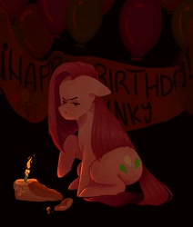 Size: 1100x1300 | Tagged: safe, artist:cuckley27, pinkie pie, earth pony, pony, g4, balloon, cake, female, food, mare, pinkamena diane pie, solo