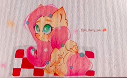 Size: 1200x734 | Tagged: safe, artist:cherry01_s, fluttershy, pegasus, pony, g4, female, mare, solo, traditional art