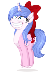 Size: 2924x4219 | Tagged: safe, artist:doraair, artist:rioshi, artist:starshade, oc, oc only, oc:rioshi sweet, alicorn, pony, 2022, alicorn oc, base used, blue eyes, blue mane, blue tail, bow, crazy face, eye clipping through hair, eyebrows, eyebrows visible through hair, eyelashes, faic, female, full body, hair bow, heart, heart eyes, high res, horn, mare, pale belly, pony oc, raised hoof, show accurate, simple background, smiling, solo, standing, tail, two toned coat, unshorn fetlocks, white background, wingding eyes, wingless, wings