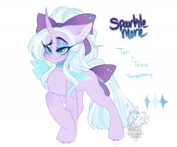 Size: 2048x1707 | Tagged: safe, artist:smokeypapayas, trixie, twilight sparkle, oc, oc:sparkle more, pony, unicorn, g4, curved horn, female, fusion, fusion:trixie, fusion:twilight sparkle, fusion:twixie, horn, simple background, solo, unicorn oc, white background