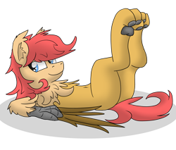 Size: 5120x4365 | Tagged: safe, artist:pzkratzer, oc, oc only, oc:ponygriff, hybrid, ponygriff, belly button, butt, chest fluff, lying down, male, on back, paw pads, paws, plot, simple background, sketch, solo, transparent background, underpaw