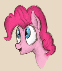 Size: 332x382 | Tagged: safe, artist:ahorseofcourse, pinkie pie, earth pony, pony, g4, bust, cute, looking up, open mouth, simple background, smiling, solo