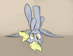 Size: 665x513 | Tagged: safe, artist:ahorseofcourse, derpy hooves, pegasus, pony, g4, cute, derpy being derpy, solo, upside down