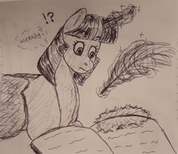 Size: 2048x1777 | Tagged: safe, artist:violetpony11, twilight sparkle, alicorn, pony, g4, implied sunset shimmer, monochrome, sketch, sunset's journal, traditional art, twilight sparkle (alicorn)