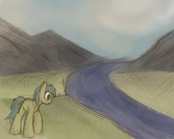 Size: 750x600 | Tagged: safe, artist:ahorseofcourse, oc, pony, mountain, river, scenery, solo, water