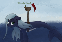 Size: 2250x1500 | Tagged: safe, artist:ahorseofcourse, oc, oc only, oc:anon, oc:belle luga, original species, whale, whale pony, annoyed, crow's nest