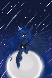 Size: 2731x4096 | Tagged: safe, artist:7pspoints, princess luna, alicorn, pony, g4, female, mare, meteor shower, moon, shooting star, solo, tangible heavenly object