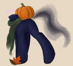 Size: 952x858 | Tagged: safe, artist:ahorseofcourse, the headless horse, pony, g4, blushing, clothes, cute, ponerpics import, pumpkin, scarf