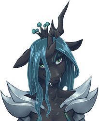 Size: 1115x1358 | Tagged: safe, artist:ladysdino, queen chrysalis, changeling, changeling queen, anthro, g4, fangs, looking at you, simple background, solo, transparent background