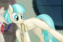 Size: 1800x1200 | Tagged: safe, artist:ahorseofcourse, coco pommel, earth pony, pony, g4, female, mannequin, mare, measuring tape, missing accessory, mouth hold, ponerpics import, solo