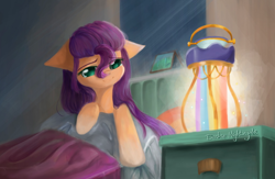 Size: 1280x832 | Tagged: safe, artist:dashienightingale, sunny starscout, earth pony, pony, g5, bed, female, solo