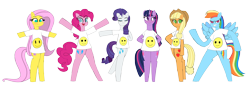 Size: 8294x3000 | Tagged: safe, artist:happyb0y95, applejack, fluttershy, pinkie pie, rainbow dash, rarity, twilight sparkle, alicorn, earth pony, pegasus, pony, unicorn, g4, applejack's hat, bipedal, blushing, clothes, cowboy hat, cute, dancing, dashabetes, diapinkes, eyelashes, eyes closed, female, grin, hat, hooves behind back, hooves on hips, horn, jackabetes, looking at you, looking away, makeup, mane six, mare, open mouth, raised hoof, raribetes, shirt, shyabetes, simple background, smiley face, smiling, spread wings, transparent background, twiabetes, wings