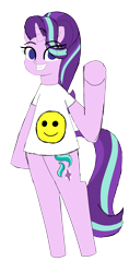 Size: 1384x2940 | Tagged: safe, artist:happyb0y95, starlight glimmer, pony, unicorn, g4, bipedal, clothes, cute, female, glimmerbetes, grin, horn, looking at you, mare, raised hoof, shirt, simple background, smiley face, smiling, solo, transparent background, waving, waving at you