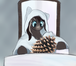 Size: 1022x883 | Tagged: safe, artist:ahorseofcourse, oc, oc only, oc:pine ponder, pony, yakutian horse, blaze (coat marking), chest fluff, cloak, clothes, coat markings, drawthread, ears, facial markings, female, floppy ears, mare, meme, pinecone, pondering, pondering my orb, ponified, solo