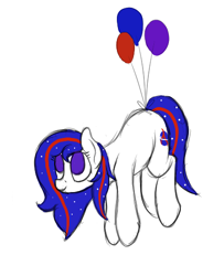 Size: 414x510 | Tagged: safe, artist:ahorseofcourse, oc, oc only, oc:nasapone, earth pony, pony, aggie.io, balloon, female, flying, mare, ponerpics import, simple background, smiling, solo