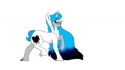 Size: 1280x720 | Tagged: safe, artist:deadsmoke, oc, oc:snowflake white, pony, unicorn, black heart, long mane, scar, simple background, smiling, solo, walking, white background