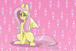 Size: 1280x853 | Tagged: safe, artist:thevixvix, fluttershy, pony, g4, blood, crying, female, mare, solo, syringe, tears of blood