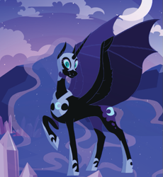 Size: 563x613 | Tagged: safe, artist:thevixvix, nightmare moon, alicorn, pony, g4, crescent moon, female, mare, moon, night, solo