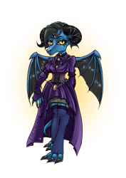 Size: 1158x1637 | Tagged: safe, artist:leastways, oc, dragon, anthro, claws, clothes, commission, digital art, dragon oc, dragoness, dress, female, gloves, horns, jewelry, long gloves, non-pony oc, not ember, simple background, skirt, solo, spread wings, stockings, tail, thigh highs, transparent background, wings