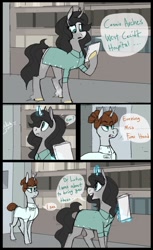 Size: 700x1142 | Tagged: safe, artist:thevixvix, oc, oc only, oc:fume hood, oc:lotus, pony, unicorn, comic, duo, female, levitation, magic, mare, telekinesis