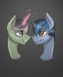 Size: 800x987 | Tagged: safe, artist:thevixvix, oc, oc only, pony, unicorn, bust, duo, gay, looking at each other, looking at someone, male, shipping, simple background