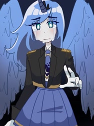 Size: 1536x2048 | Tagged: safe, artist:neptune_zhs, princess luna, human, g4, crying, humanized, solo, winged humanization, wings