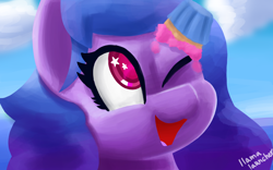 Size: 3200x2000 | Tagged: safe, artist:llamalauncher, izzy moonbow, pony, unicorn, g5, cupcake, female, food, high res, solo