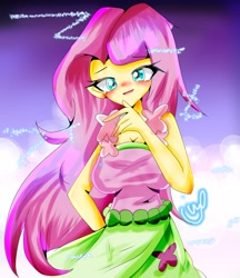 Size: 1991x2300 | Tagged: safe, artist:うめおにぎり, fluttershy, human, equestria girls, g4, blushing, breasts, busty fluttershy, cleavage, open mouth, solo