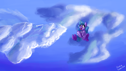 Size: 3840x2160 | Tagged: safe, artist:llamalauncher, izzy moonbow, pony, unicorn, g5, cloud, female, high res, solo