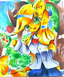 Size: 1813x2193 | Tagged: safe, artist:うめおにぎり, applejack, earth pony, pony, g4, eartth pony, female, looking at you, mare, solo