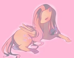 Size: 642x507 | Tagged: safe, artist:qq77191095, fluttershy, pegasus, pony, g4, eyes closed, female, mare, pink background, simple background, solo