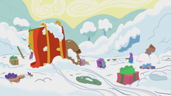 Size: 3840x2160 | Tagged: safe, background, high res, no pony, present, sled, snow