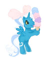 Size: 600x800 | Tagged: safe, artist:vernorexia, oc, oc only, oc:fleurbelle, alicorn, pony, g3, alicorn oc, bow, female, food, hair bow, horn, ice cream, mare, simple background, solo, transparent background, wings, yellow eyes