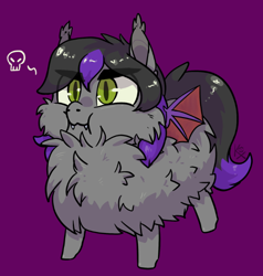 Size: 632x665 | Tagged: safe, artist:cattie, oc, oc only, oc:night blade, bat pony, pony, adorable distress, adorable face, angry, bat pony oc, bat wings, chubby cheeks, commission, cute, fangs, fluffy, no source available, poof, small wings, stare, tiny, wings