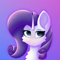 Size: 3500x3500 | Tagged: safe, artist:gaffy, rarity, pony, unicorn, g4, bust, cheek fluff, chest fluff, female, gradient background, high res, solo