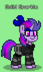 Size: 516x852 | Tagged: safe, twilight sparkle, pony, pony town, g4, green background, metal gear solid, simple background, solid snake, solid sparkle, solo