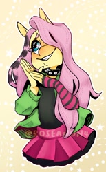 Size: 964x1565 | Tagged: safe, artist:roseanon4, fluttershy, anthro, g4, clothes, female, mare, skirt, solo